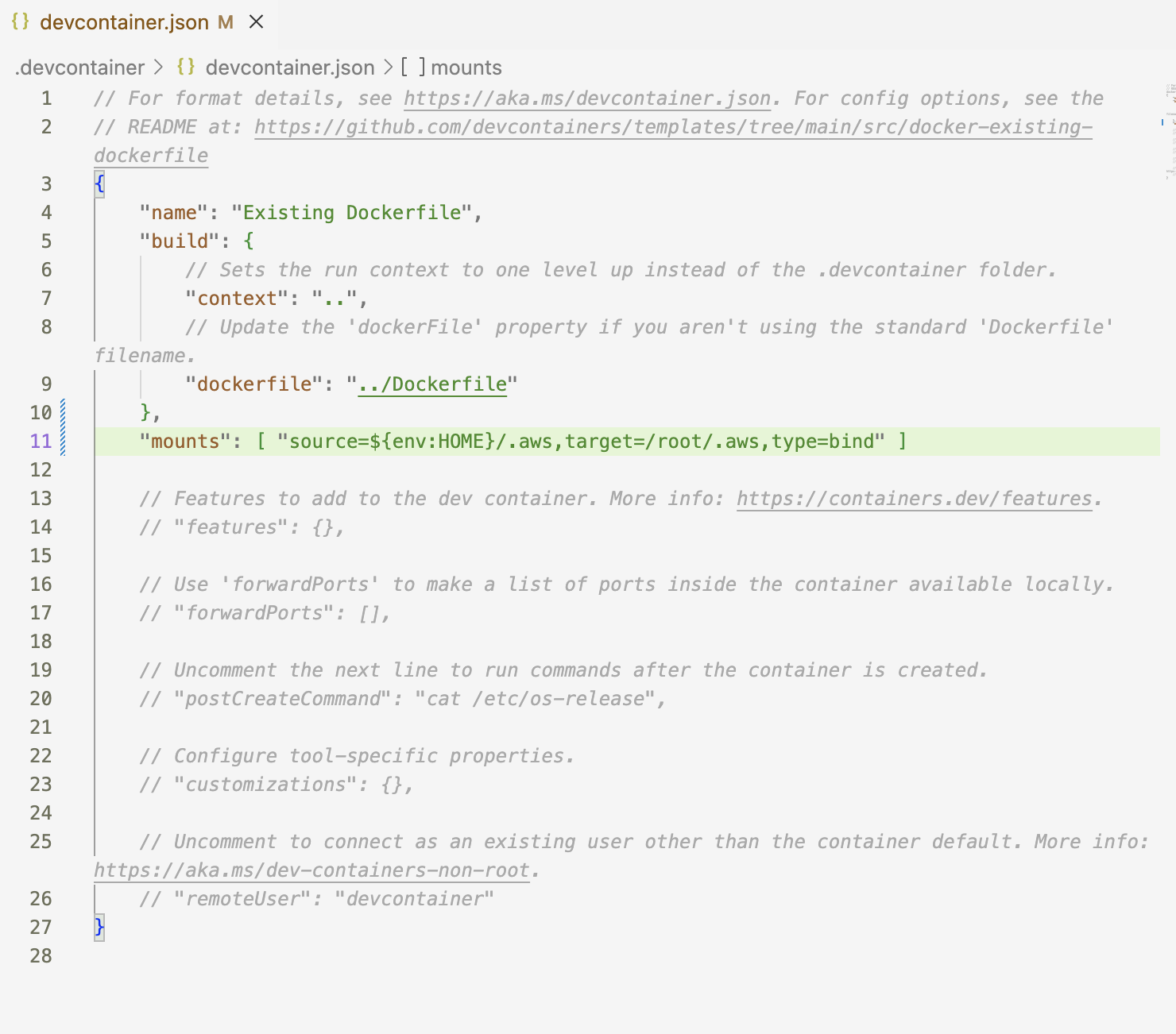 Dev container with mount code